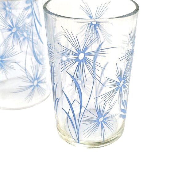 2 Swanky Swigs Blue Flower Juice Glass 6oz Midcentury spike floral wildflower MC - Picture 4 of 6
